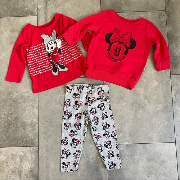 NWOT Disney Minnie Mouse red gray leggings sweatshirt set 12 months - Picture 1 of 12